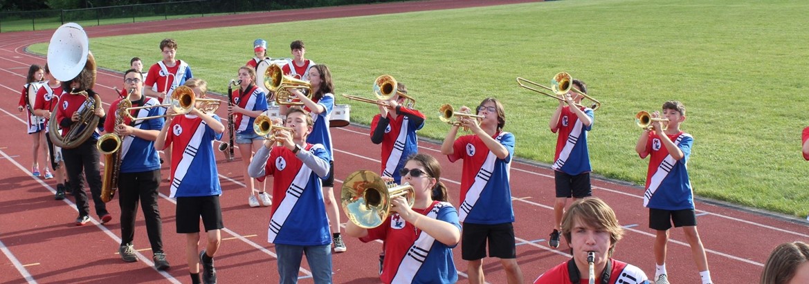 marching band students playing instruments