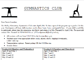 ES Gymnastics Club Permission Slips Due